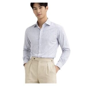 Domenico Vacca Cucita a Mano White & Blue Striped Dress Shirt Italian Made 16/44